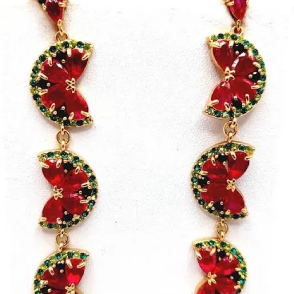 Authentic New with tag kate spade Gold-Tone Red and Green Crystal Drop Earrings